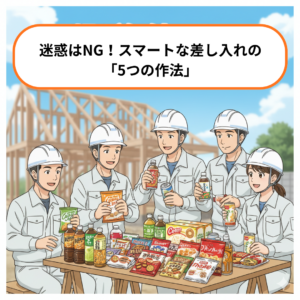 午後3時を指す時計と差し入れのアイコンが描かれ、スマートな差し入れのタイミングを表現したイラスト。
