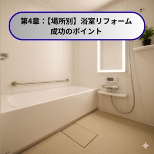 暖かく安全になった最新のユニットバスの画像。浴室暖房や手すりが備わり、快適な入浴ができる浴室リフォームの成功ポイント。