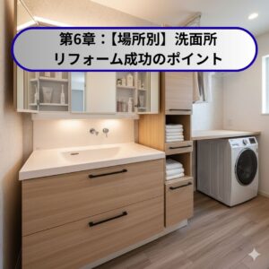 収納力が高く家事もしやすい、機能的な最新の洗面化粧台の画像。洗面所リフォームの成功ポイント。