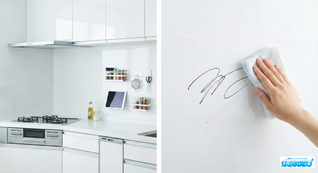 ホーローパネルのキッチン