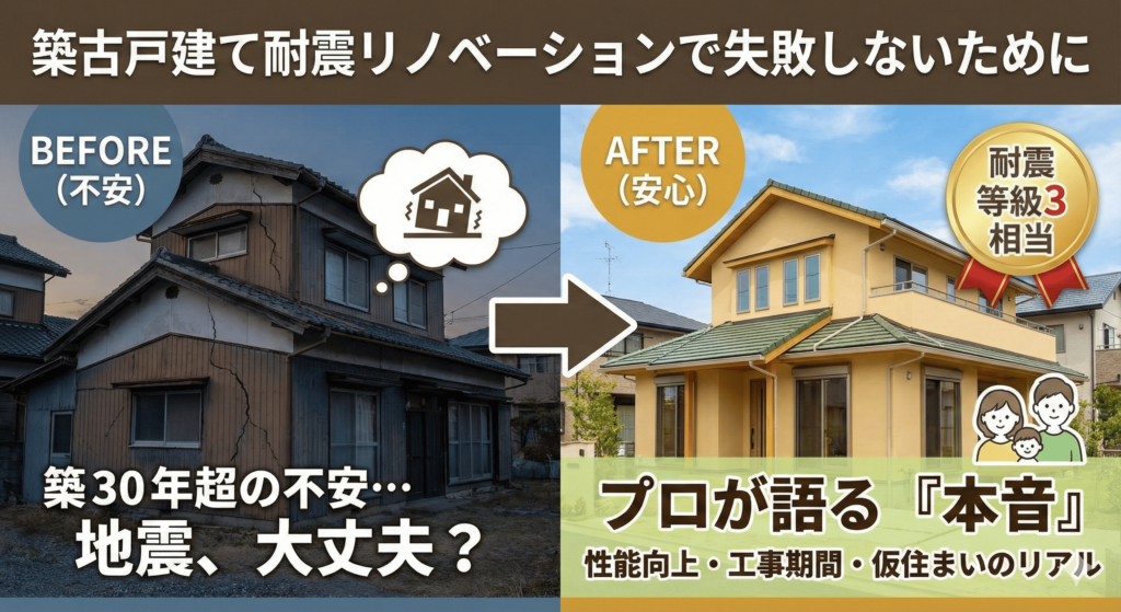 築古戸建ての耐震リノベーションで失敗しないために ― 等級3相当の耐震性能と工事期間・仮住まいのリアルのイメージ画像